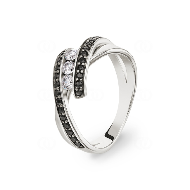 Damenring 925 Silber rhodiniert mit Zirkonia schwarz / weiss - ASRU72NZ