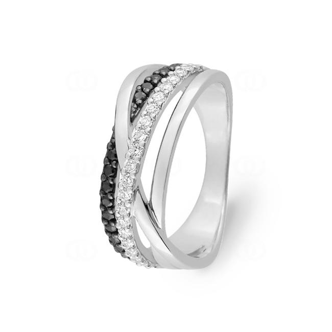 Bague Argent 925 rhodié avec zircones noir / blanc - ASRW90NZ