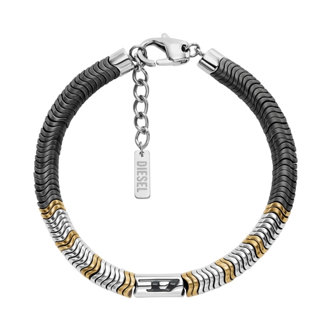 Diesel Bracelet Oval D Logo Beaded Haematite Grey - DX1573931