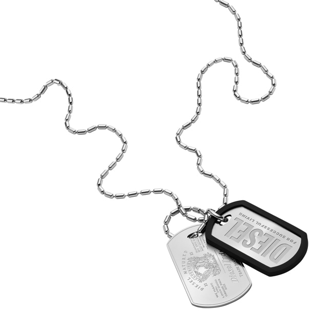 Diesel Necklace Dog-Tag Font Silvery - DX1553040
