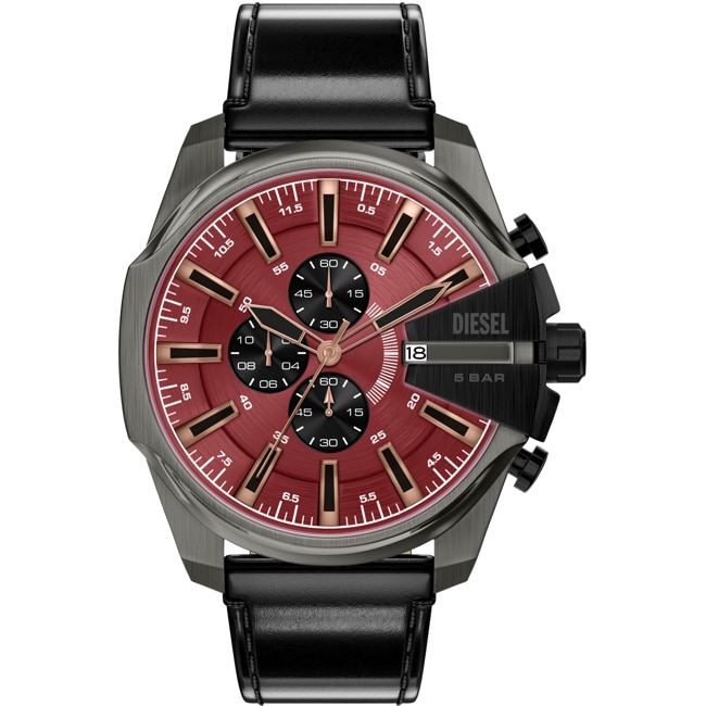 Diesel Mega Chief Slim Chronographe 48mm Noir & Gris / Rouge - DZ4714