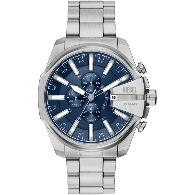 Diesel Mega Chief Slim Chronographe 48mm Argenté / Bleu - DZ4721