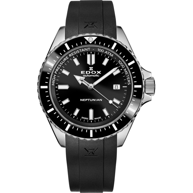 Edox Neptunian Date Automatic Noir / Caoutchouc - 80120 3NCA NIN