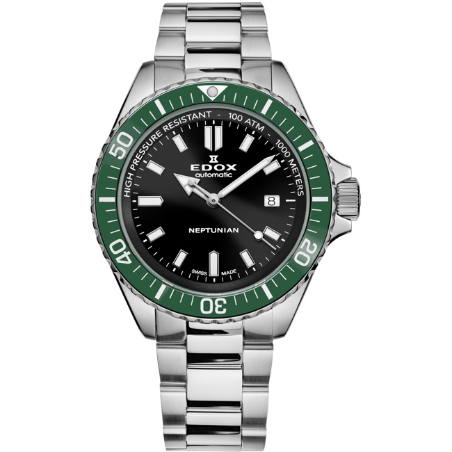 Edox Neptunian Date Automatic Schwarz / Grün - 80120 3VM NIN