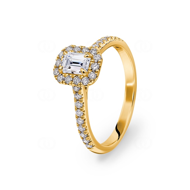 Emerald Halo Diamond Ring 750/18 K Yellow Gold 0.84 ct G/si - RI-6440-03-GG