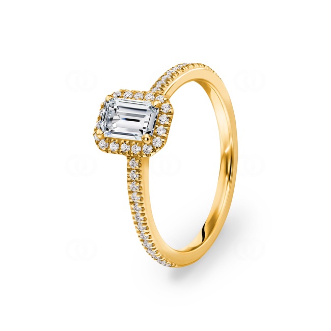 Emerald Halo Diamond Ring 750/18 K Yellow Gold 0.92 ct G/si - RI-6435-03-GG
