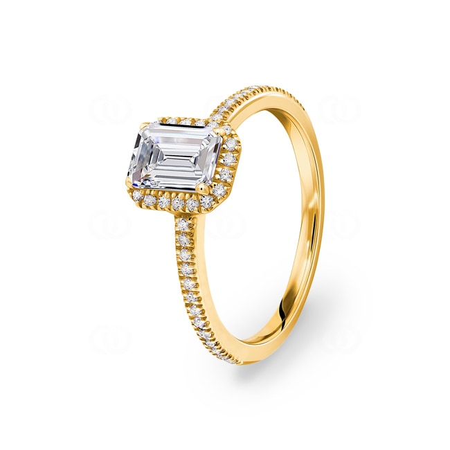 Emerald Halo Diamond Ring 750/18 K Yellow Gold 1.23 ct G/si - RI-6434-03-GG