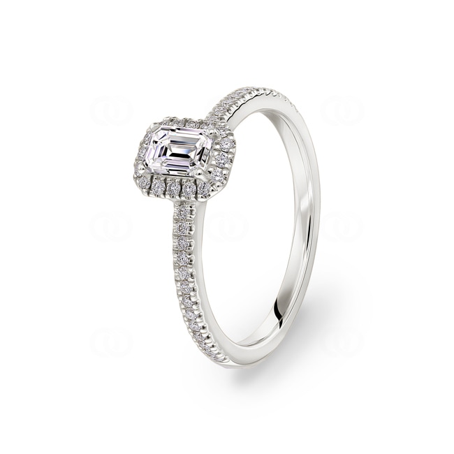 Emerald Halo Diamond Ring 750/18 K White Gold 0.71 ct G/si - RI-6436-02-WG