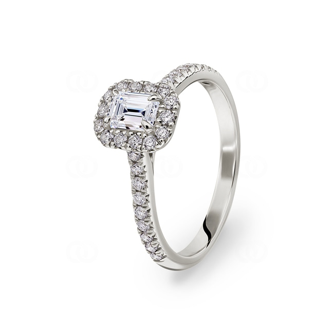 Emerald Halo Diamond Ring 750/18 K White Gold 0.84 ct G/si - RI-6440-02-WG