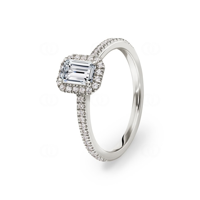Emerald Halo Diamond Ring 750/18 K White Gold 0.92 ct G/si - RI-6435-02-WG