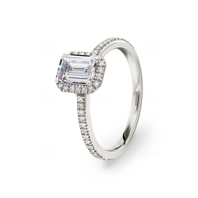 Emerald Halo Diamond Ring 750/18 K White Gold 1.23 ct G/si - RI-6434-02-WG