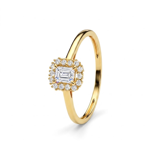 Emerald Halo Ring 375/9 K Gelbgold mit Lab Grown Diamanten 0.36 ct - 9KLGD159Y