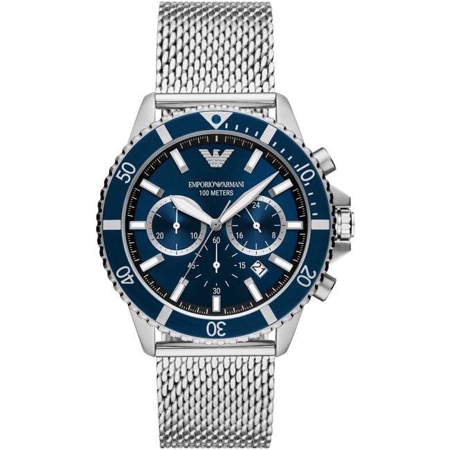 Emporio Armani Diver Chrono Mesh Silver / Blue - AR11587