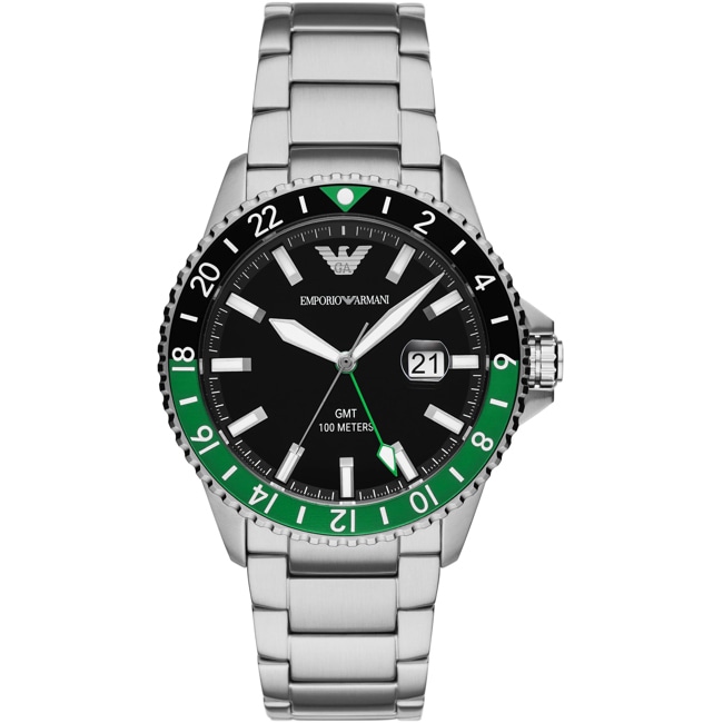 Emporio Armani Diver GMT Silbrig / Schwarz & Grün - AR11589