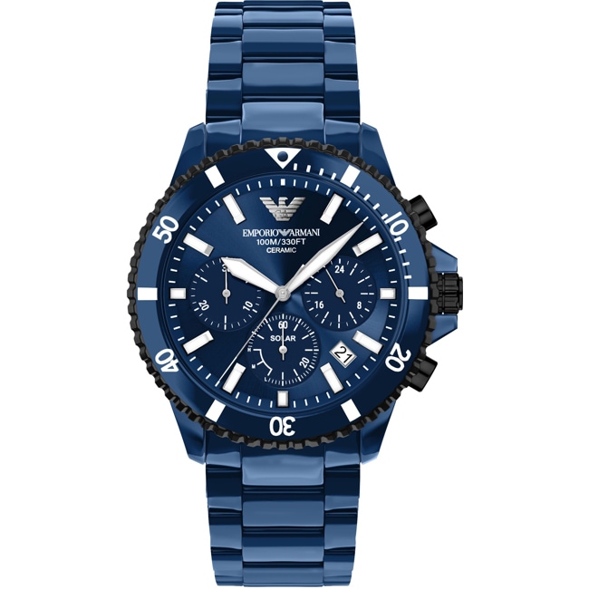 Emporio Armani Diver World Explorer Keramik Solar Chronograph Blau - AR70024