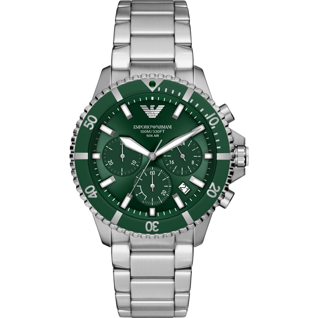 Emporio Armani Diver World Explorer Solar Chronograph Argenté / Vert - AR11741