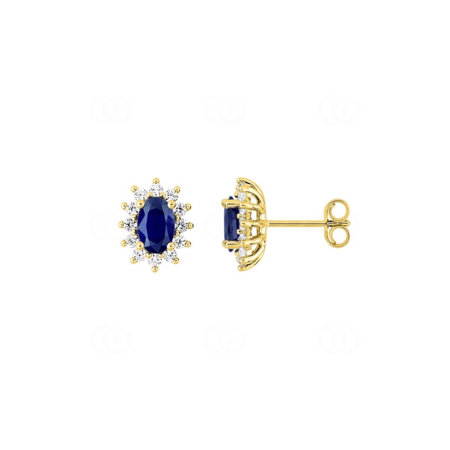 Entourage Ohrstecker 750/18 K Gelbgold mit ovalen Saphiren & Diamanten 0.38 ct - 2.7434.S0