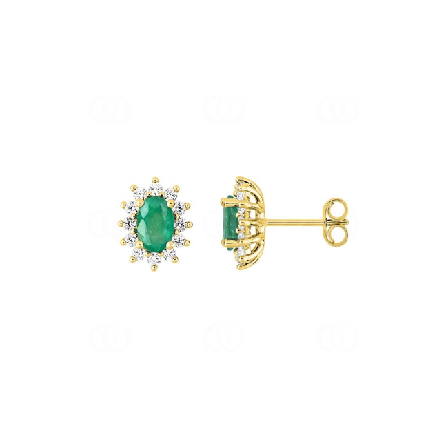 Entourage Ohrstecker 750/18 K Gelbgold mit ovalen Smaragden & Diamanten 0.38 ct - 2.7434.E0