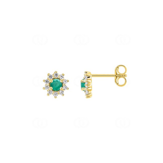 Entourage Stud Earrings 750/18 K Yellow Gold with round Emeralds & Diamonds 0.20 ct - 2.7433.E0