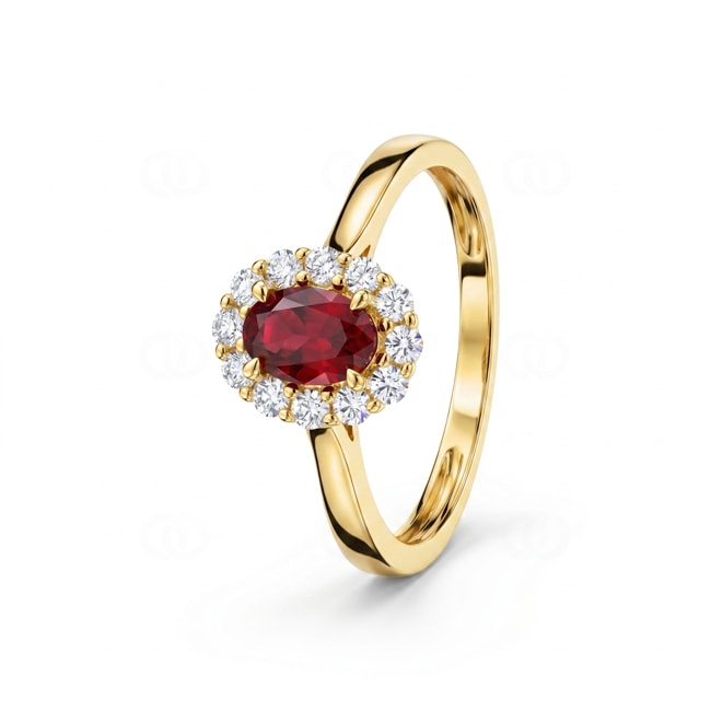 Entourage Ring 375/9 K Gelbgold mit Lab Grown Rubin & Diamanten 0.23 ct - 9KLGR103Y