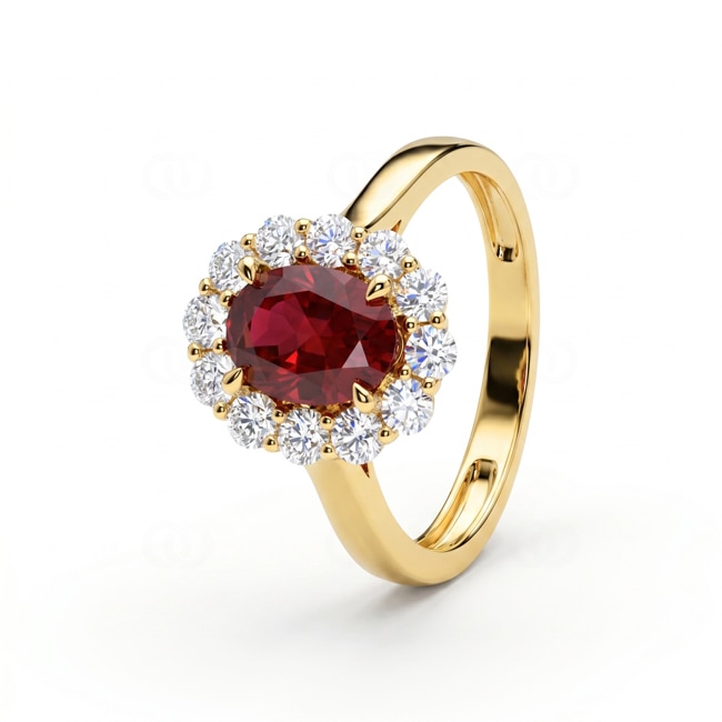 Entourage Ring 375/9 K Gelbgold mit Lab Grown Rubin & Diamanten 0.65 ct - 9KLGR105Y