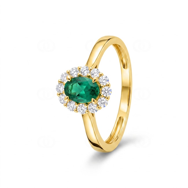 Entourage Ring 375/9 K Gelbgold mit Lab Grown Smaragd & Diamanten 0.23 ct - 9KLGE103Y