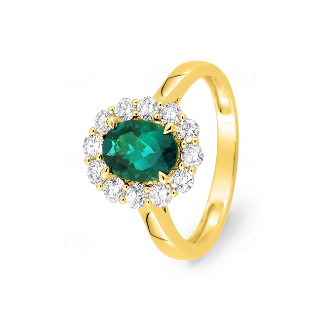 Entourage Ring 375/9 K Yellow Gold with Lab Grown Emerald & Diamonds 0.65 ct - 9KLGE105Y