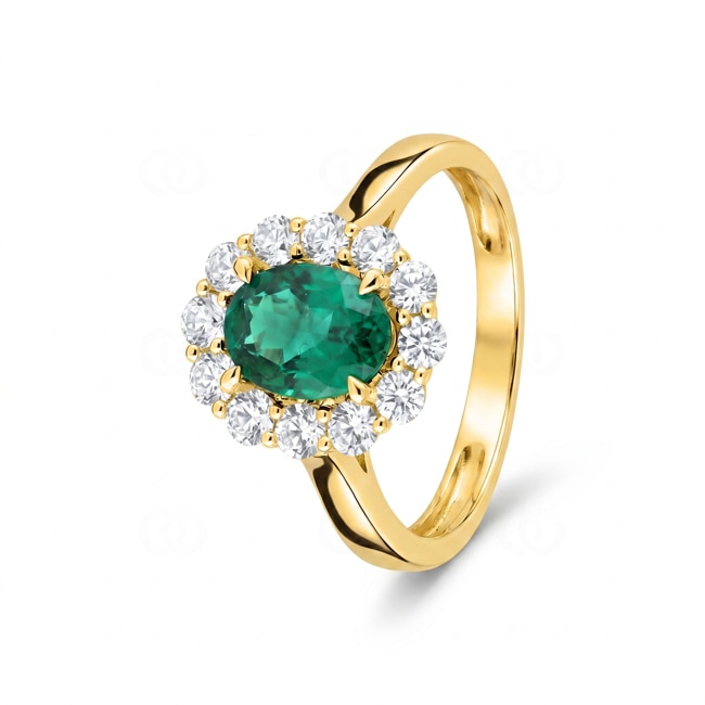 Entourage Ring 375/9 K Gelbgold mit Lab Grown Smaragd & Diamanten 0.65 ct - 9KLGE105Y