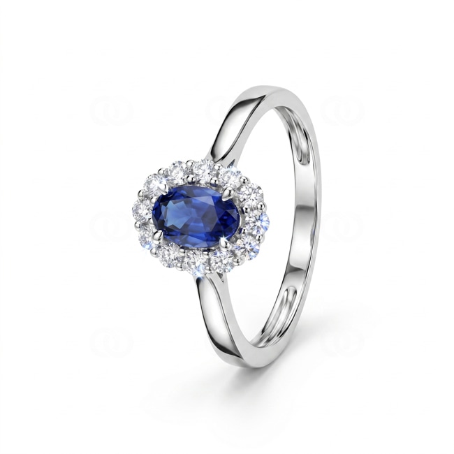 Entourage Ring 375/9 K Weissgold mit Lab Grown Saphir & Diamanten 0.23 ct - 9KLGS103W