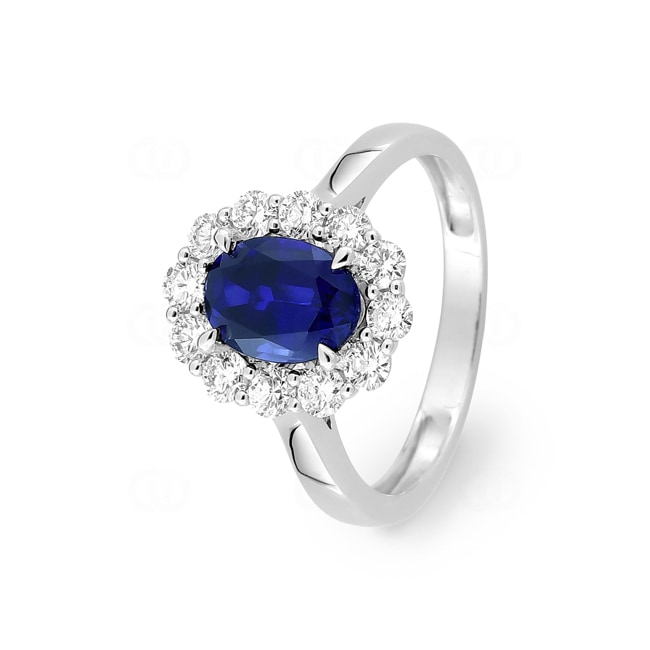 Entourage Ring 375/9 K White Gold with Lab Grown Sapphire & Diamonds 0.65 ct - 9KLGS105W