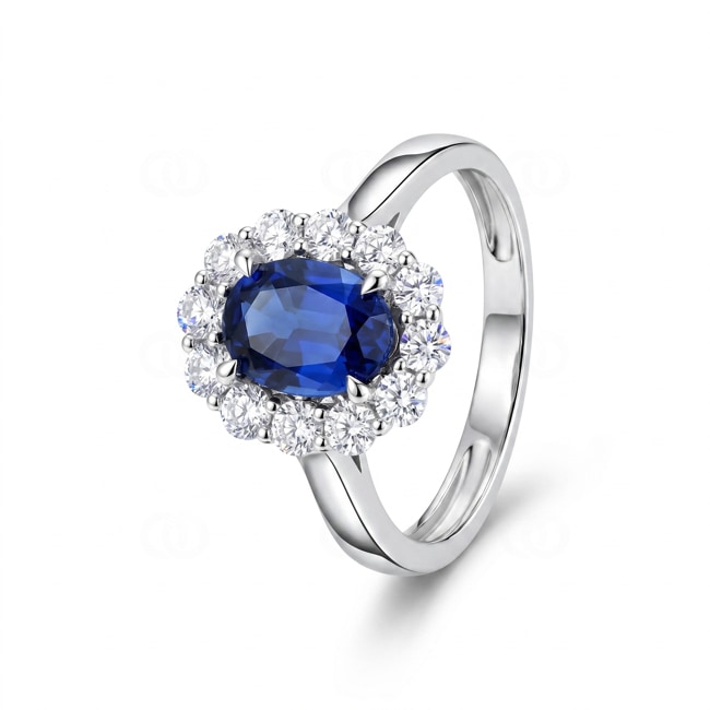 Entourage Ring 375/9 K Weissgold mit Lab Grown Saphir & Diamanten 0.65 ct - 9KLGS105W