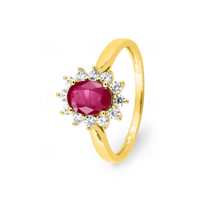 Bague entourage or jaune 750/18 ct avec rubis & diamants 0.36 ct - 1.7652.R0