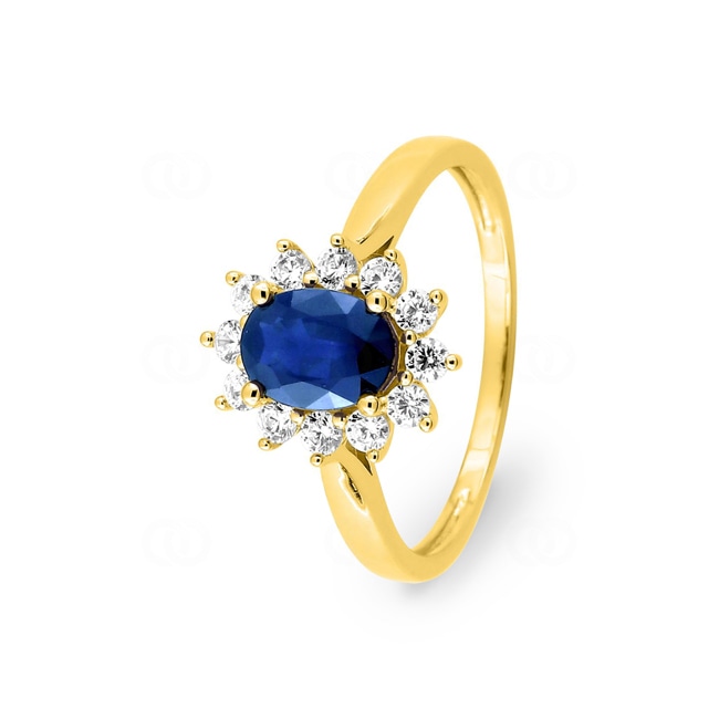 Bague entourage or jaune 750/18 ct avec saphir & diamants 0.36 ct - 1.7652.S0