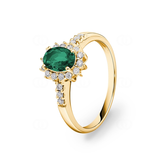 Entourage Ring 750/18 K Yellow Gold with Emeralds & Diamonds 0.11 ct H/si - RI-30968-SMA-GG