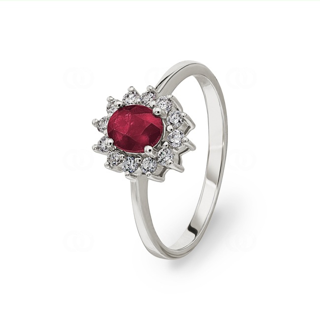 Entourage Ring 750/18 K White Gold with Ruby & Diamonds 0.23 ct H/si Ø 52 - EW20193K
