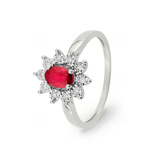 Entourage Ring 750/18 K White Gold with Ruby and Diamonds 0.06ct. - KK003GRB5