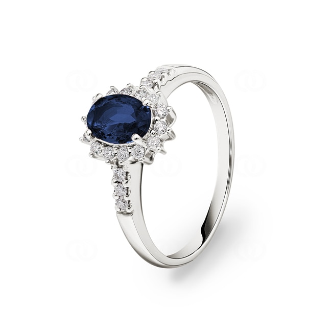 Entourage Ring 750/18 K White Gold with Sapphire & Diamonds 0.11 ct H/si - RI-30968-SAF-WG