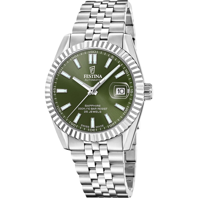 Festina Swiss Classic Steel Automatique Date Argenté / Vert - F20090/3