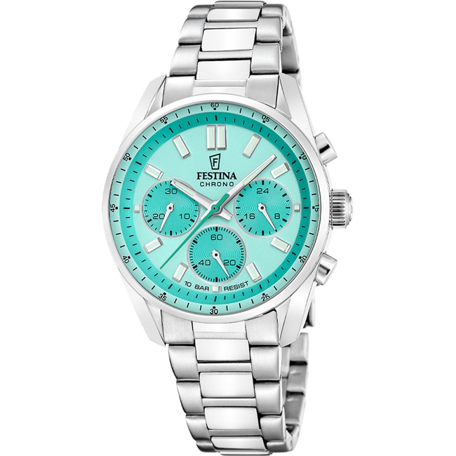 Festina Boyfriend Chronograph Argenté / Turquoise 38mm - F20753/3