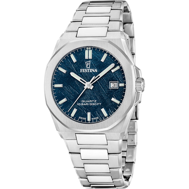Festina Swiss Classic Steel Date Argenté / Bleu 39mm - F20100/4