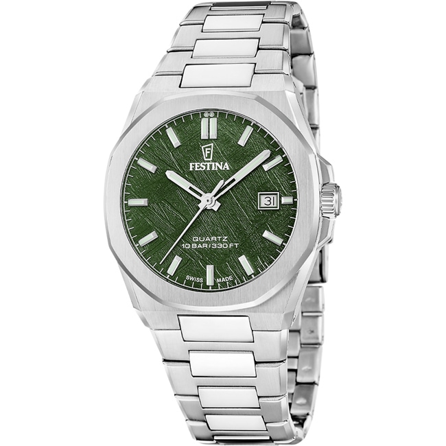 Festina Swiss Classic Steel Date Argenté / Vert 39mm - F20100/2
