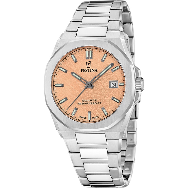 Festina Swiss Classic Steel Date Argenté / Rose 39mm - F20100/6