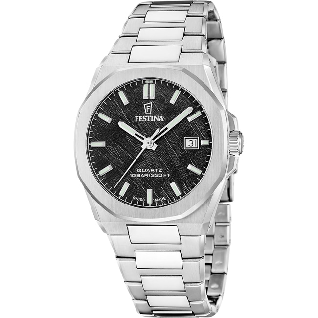 Festina Swiss Classic Steel Date Argenté / Noir 39mm - F20100/5