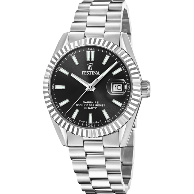 Festina Swiss Classic Steel Date Silbrig / Schwarz 40mm - F20084/D