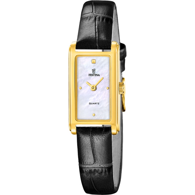 Festina Mademoiselle Square Leder Schwarz / Goldig & Perlmutt  - F20770/1