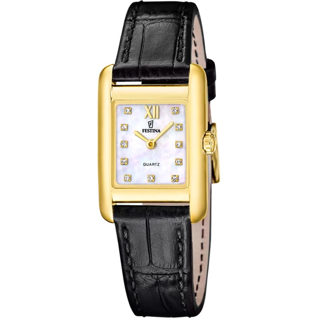 Festina On The Square Lady en cuir Noir / Doré & Nacre - F20774/3
