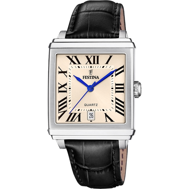 Festina On The Square Leather Date Black / Silvery & Beige - F20681/8