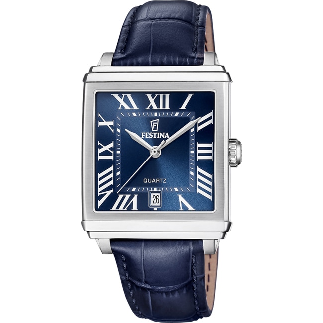 Festina On The Square Leather Date Silvery / Blue - F20681/9