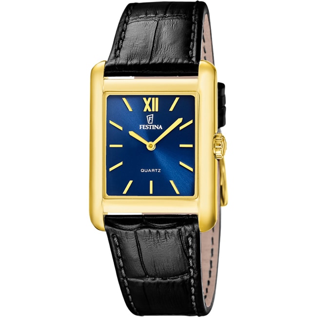 Festina On The Square Leder Schwarz / Goldig & Blau - F20772/4