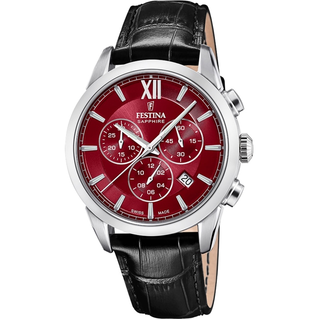 Festina Swiss Chrono Noir / Argenté & Rouge 41mm - F20041/5